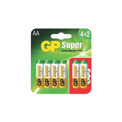 Алкална батерия GP SUPER LR6 AA / 4+2 бр. в опаковка 1.5V GP-BA-15A21-SBV6